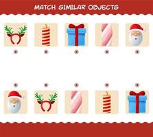 partido similar de dibujos animados de navidad. juego de correspondencias. juego educativo para niños de edad preescolar y niños pequeños vector