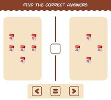 Find the correct answers of cartoon calendar. Searching and Counting game. Educational game for pre shool years kids and toddlers vector