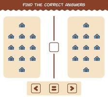 Find the correct answers of cartoon house. Searching and Counting game. Educational game for pre shool years kids and toddlers vector