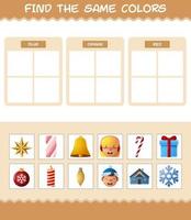 encontrar los mismos colores de navidad. juego de búsqueda y combinación. juego educativo para niños de edad preescolar y niños pequeños vector