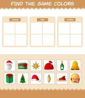 encontrar los mismos colores de navidad. juego de búsqueda y combinación. juego educativo para niños de edad preescolar y niños pequeños vector