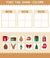 encontrar los mismos colores de navidad. juego de búsqueda y combinación. juego educativo para niños de edad preescolar y niños pequeños vector