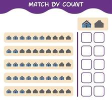 Match by count of cartoon house. Match and count game. Educational game for pre shool years kids and toddlers vector