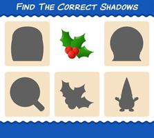 encuentra las sombras correctas de holly berry. juego de búsqueda y combinación. juego educativo para niños y niños pequeños en edad preescolar vector