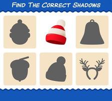 Find the correct shadows of beanie. Searching and Matching game. Educational game for pre shool years kids and toddlers vector