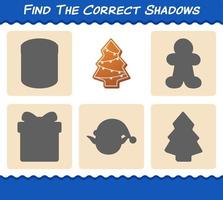 Find the correct shadows of gingerbread cookie . Searching and Matching game. Educational game for pre shool years kids and toddlers vector