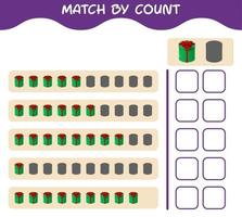 Match by count of cartoon gift box. Match and count game. Educational game for pre shool years kids and toddlers vector