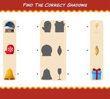 Find the correct shadows of cartoon christmas. Searching and Matching game. Educational game for pre shool years kids and toddlers vector