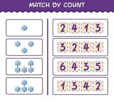 Match by count of cartoon snowflake. Match and count game. Educational game for pre shool years kids and toddlers vector