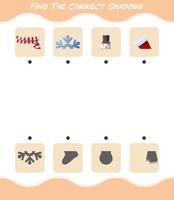 encuentra las sombras correctas de la navidad de dibujos animados. juego de búsqueda y combinación. juego educativo para niños y niños pequeños en edad preescolar vector