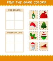 encontrar los mismos colores de navidad. juego de búsqueda y combinación. juego educativo para niños de edad preescolar y niños pequeños vector