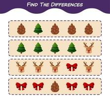 Find the differences between cartoon christmas. Searching game. Educational game for pre shool years kids and toddlers vector