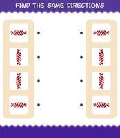 Match the same directions of candy. Matching game. Educational game for pre shool years kids and toddlers vector