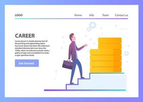 Man is climbing career ladder. Concept of business development. Landing page template.Flat vector.Businessman walking up the stairs.Growth to success. vector