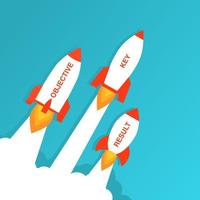 Start up launch rocket.Spaceships take off.Vector flat style illustration. Objectives and key results.Business concept. vector
