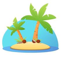 isla tropical con palmeras y cocos. Playa de arena. complejo marino de verano. vector de ilustración plana. concepto paisaje vacaciones.