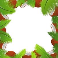 Tropical template of a frame for a banner with palm leaves and coconuts.Poster whole and broken nut. vector