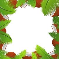 Tropical template of a frame for a banner with palm leaves and coconuts.Poster whole and broken nut. vector