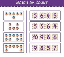 Match by count of cartoon boys. Match and count game. Educational game for pre shool years kids and toddlers vector