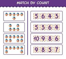 Match by count of cartoon boys. Match and count game. Educational game for pre shool years kids and toddlers vector