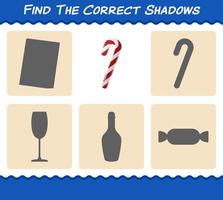 Find the correct shadows of candy cane. Searching and Matching game. Educational game for pre shool years kids and toddlers vector