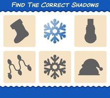 Find the correct shadows of snowflake. Searching and Matching game. Educational game for pre shool years kids and toddlers vector