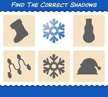 Find the correct shadows of snowflake. Searching and Matching game. Educational game for pre shool years kids and toddlers vector