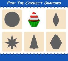 Find the correct shadows of cupcake. Searching and Matching game. Educational game for pre shool years kids and toddlers vector