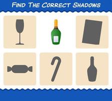 Find the correct shadows of champagne bottle. Searching and Matching game. Educational game for pre shool years kids and toddlers vector