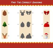 encuentra las sombras correctas de la navidad de dibujos animados. juego de búsqueda y combinación. juego educativo para niños y niños pequeños en edad preescolar vector