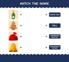 coincide con el nombre de dibujos animados de navidad. juego de correspondencias. juego educativo para niños de edad preescolar y niños pequeños vector