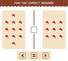 Find the correct answers of cartoon santa hat. Searching and Counting game. Educational game for pre shool years kids and toddlers vector