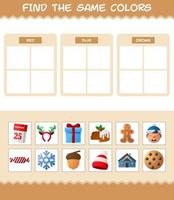 Find the same colors of christmas. Searching and Matching game. Educational game for pre shool years kids and toddlers vector