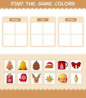 encontrar los mismos colores de navidad. juego de búsqueda y combinación. juego educativo para niños de edad preescolar y niños pequeños vector