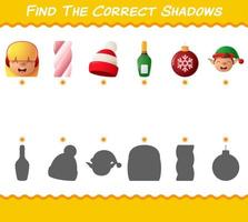 Find the correct shadows of cartoon christmas. Searching and Matching game. Educational game for pre shool years kids and toddlers vector