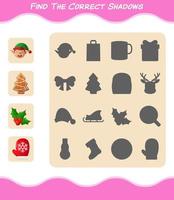 Find the correct shadows of cartoon christmas. Searching and Matching game. Educational game for pre shool years kids and toddlers vector