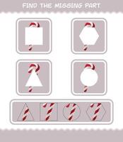 Match cartoon candy cane parts. Matching game. Educational game for pre shool years kids and toddlers vector