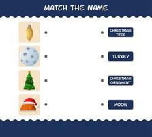 Match the name of cartoon christmas. Matching game. Educational game for pre shool years kids and toddlers vector