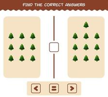 Find the correct answers of cartoon pine tree. Searching and Counting game. Educational game for pre shool years kids and toddlers vector