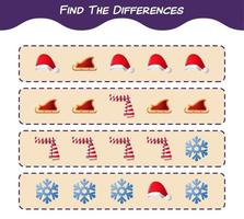 Find the differences between cartoon christmas. Searching game. Educational game for pre shool years kids and toddlers vector