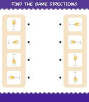 Match the same directions of champagne glass. Matching game. Educational game for pre shool years kids and toddlers vector