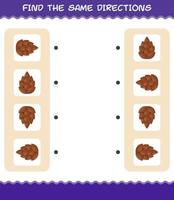 Match the same directions of pine cone. Matching game. Educational game for pre shool years kids and toddlers vector