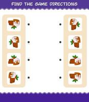 Match the same directions of christmas cake. Matching game. Educational game for pre shool years kids and toddlers vector