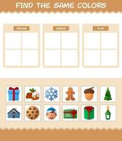 encontrar los mismos colores de navidad. juego de búsqueda y combinación. juego educativo para niños de edad preescolar y niños pequeños vector