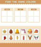 encontrar los mismos colores de navidad. juego de búsqueda y combinación. juego educativo para niños de edad preescolar y niños pequeños vector