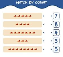 Match by count of cartoon santa sleigh. Match and count game. Educational game for pre shool years kids and toddlers vector