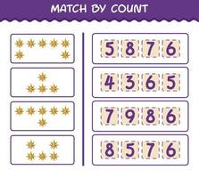 Match by count of cartoon christmas star. Match and count game. Educational game for pre shool years kids and toddlers vector