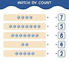 Match by count of cartoon snowflake. Match and count game. Educational game for pre shool years kids and toddlers vector