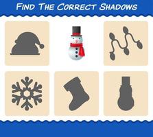 Find the correct shadows of snowman. Searching and Matching game. Educational game for pre shool years kids and toddlers vector