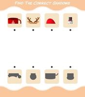 Find the correct shadows of cartoon christmas. Searching and Matching game. Educational game for pre shool years kids and toddlers vector